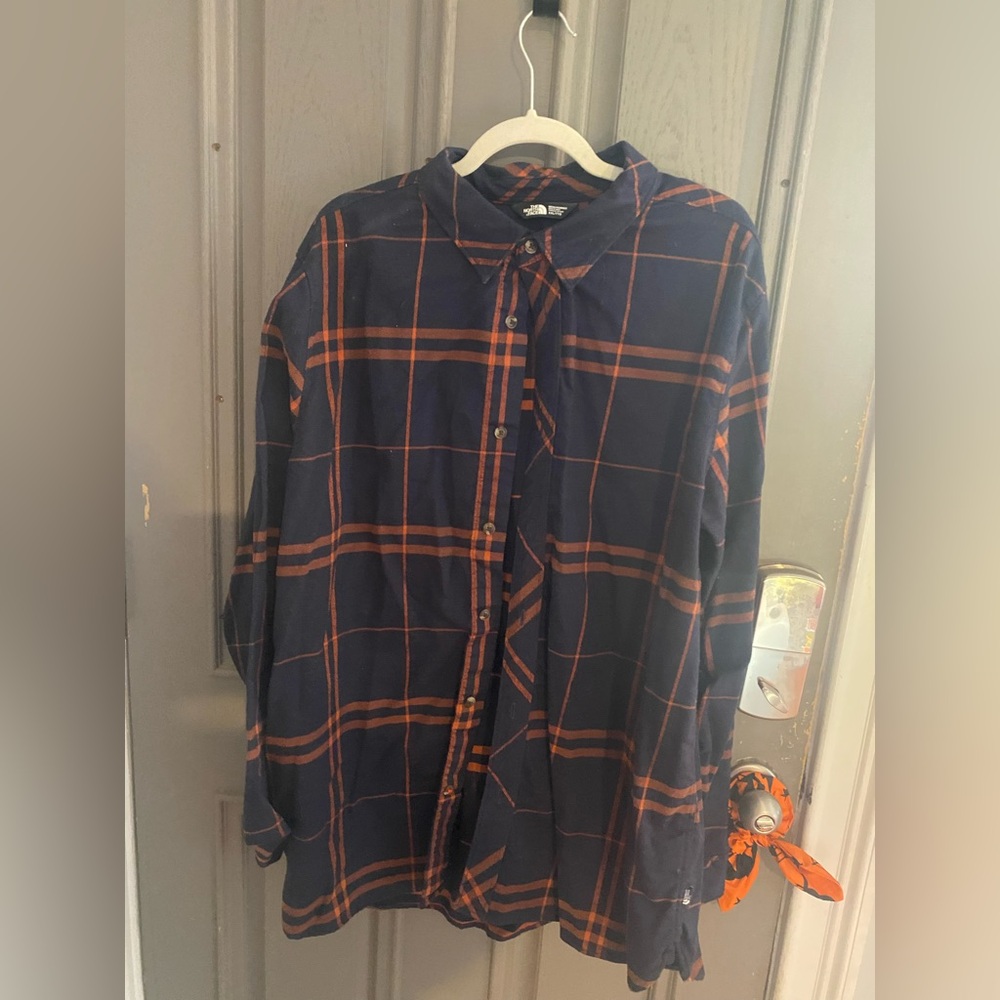 The North Face Dark Blue and Orange Checkered Shirt